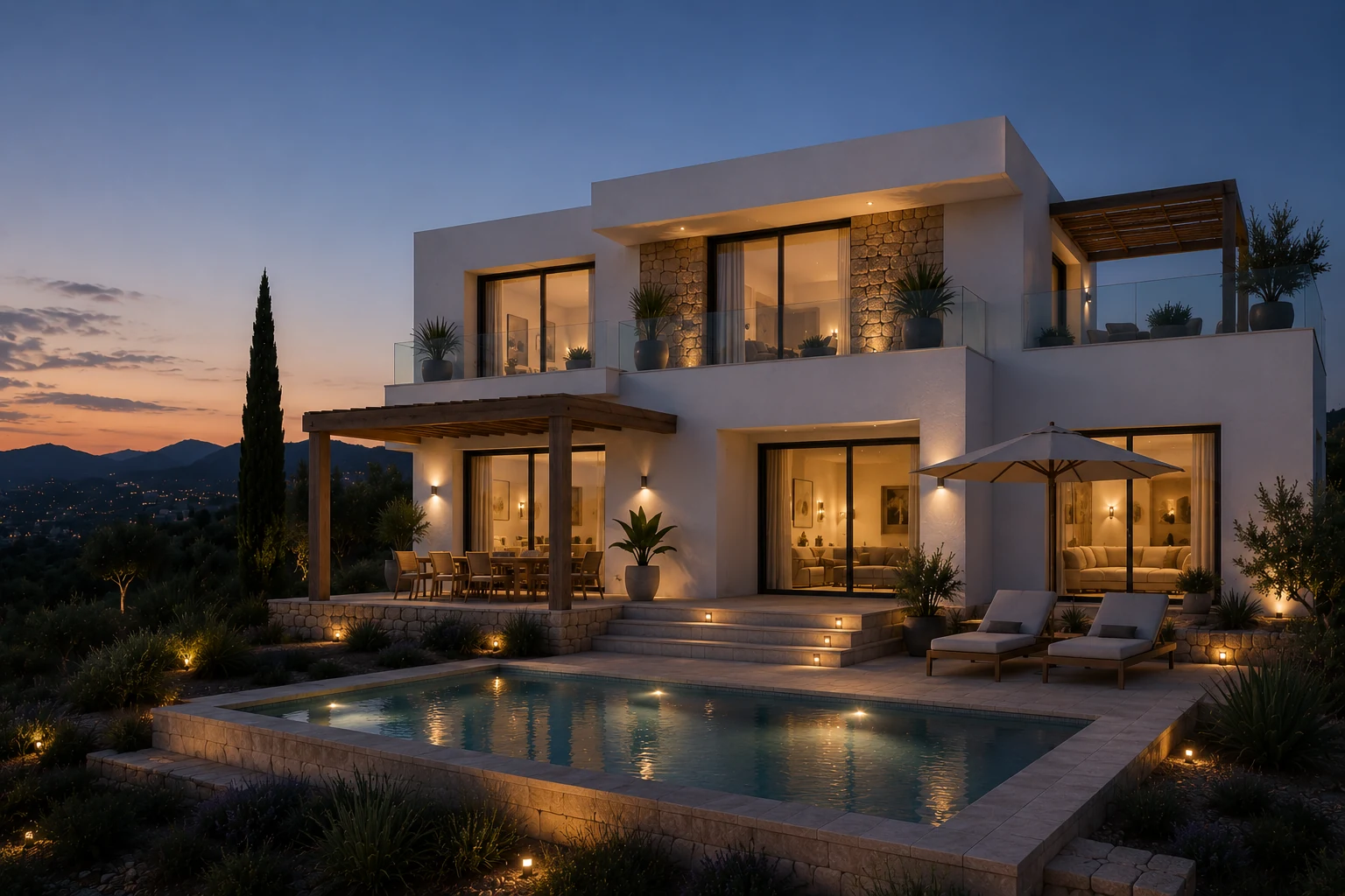 Signature Mediterranean ISB residence concept at dusk