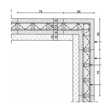 ISB® internal wall corner connection detail showing the coordinated wall junction