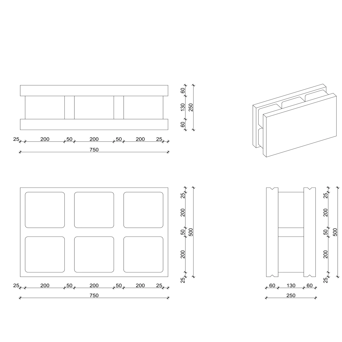 Dibujo técnico de un elemento de muro ISB®